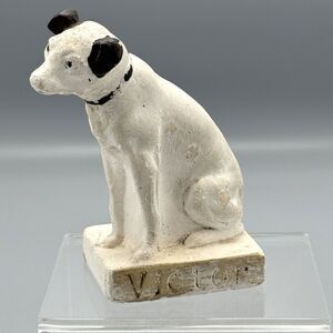 Vtg RCA Nipper Chalkware Dog Figurine Victrola DV Music Collectible Kitsch 4 in